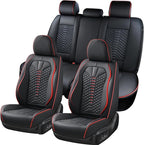 Coverado Seat Covers Full Set, Waterproof Nappa Leather Seat Covers for Cars, 5 Seats Universal Car Seat Protectors, Black Ca