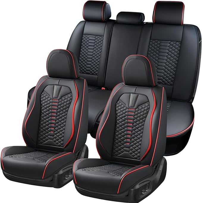 Coverado Seat Covers Full Set, Waterproof Nappa Leather Seat Covers for Cars, 5 Seats Universal Car Seat Protectors, Black Ca