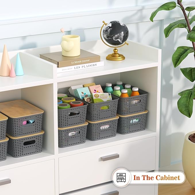 Plastic Storage Baskets With Bamboo Lid - Plastic Storage Containers Stackable Storage bins: Storage Baskets for Organizing S