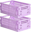 HUUSMOT 2-Pack Small Pastel Plastic Storage Baskets, Collapsible Crates for Organizing, Space-Saving Mini Bins for Classroom,