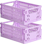 HUUSMOT 2-Pack Small Pastel Plastic Storage Baskets, Collapsible Crates for Organizing, Space-Saving Mini Bins for Classroom,