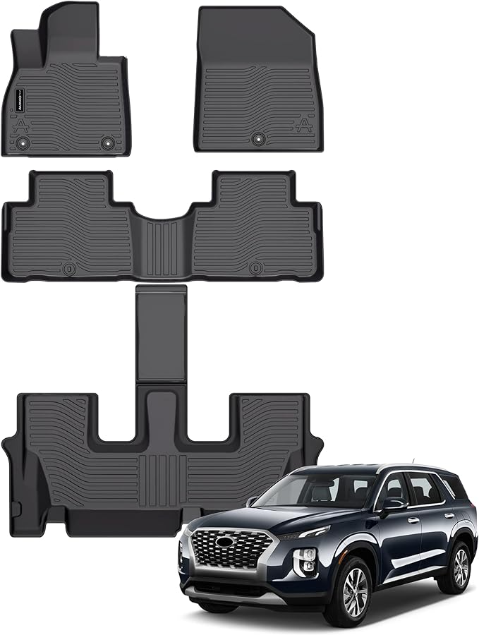 Auxko All Weather Floor Mats Fit for Hyundai Palisade 7&8 Seat 2020-2024 2025 TPE Rubber Liners Palisade Accessories Set All Season Guard Odorless Anti-Slip Floor Mats