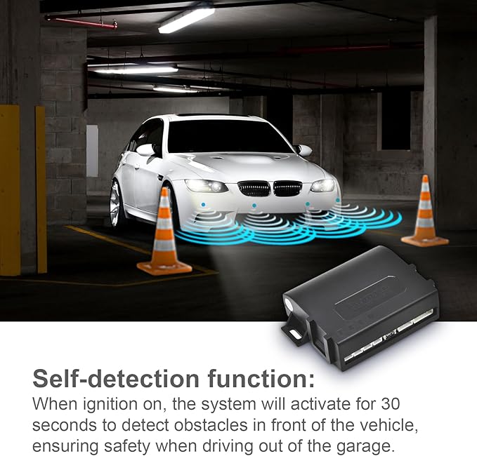 Promata PS01 Car Front Parking Sensor Kit with Buzzer,4 58KHz OE Standard Sensors,Radio Mute & Bull-bar Recognition Function,