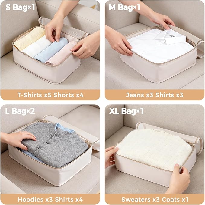BAGAIL 9 Set Packing Cubes with Packing List Luggage Packing Organizers for Travel Accessories (Cream)