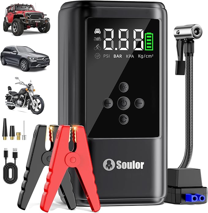 6000A Jump Starter with Air Compressor Battery Jumper Starter Portable 10-in-1 Car Jump Starter Portable 12V Jump Box with
