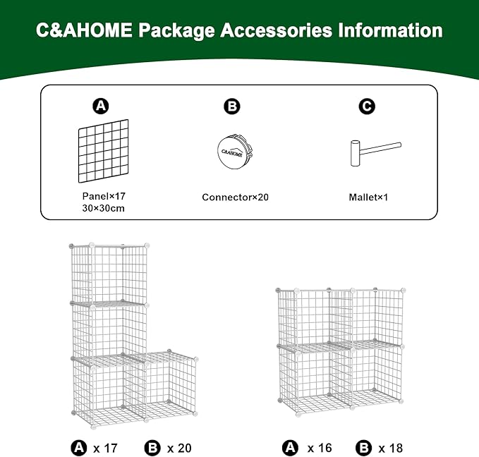 C&AHOME Wire Cube Storage, 4-Cube Storage Organizer Metal, C Grids Storage Bins Shelving, Modular Bookshelf Shelf, Closet Cab