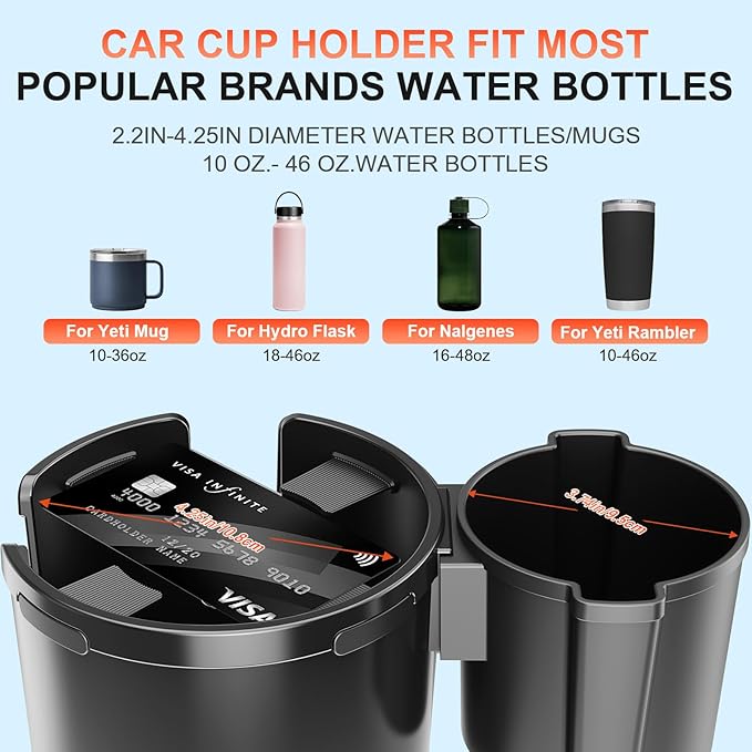 2-in-1 Car Cup Holder Expander, Upgraded Cup Adapter for Car with Offset Option,Phone Holder - Adjustable Base,Versatile Car 