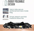 Extra Large Utility Tote Bag - Oversized Collapsible Reusable Wire Frame Rectangular Canvas Basket With Two Exterior Pockets For Beach, Pool, Laundry, Car Trunk, Storage - Black Daisy