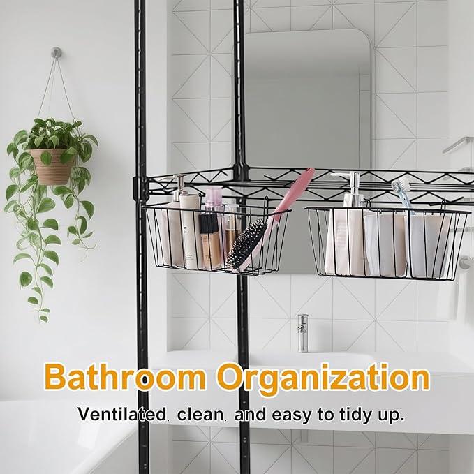 2 Pack Large Grid Wall Baskets with S-Hook - Gridwall Accessories Set Black Metal Hanging Shelf Basket Bins Organizer - Modul