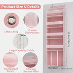 TAHAVICE 1 PC Pink Over the Door Organizer with 1 Large Capacity Caddy, 4 Shelf & 10 Mesh Side Pockets, Pink Stuff Hanging St