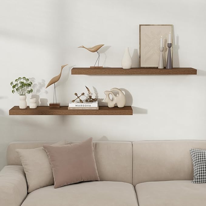 Fun Memories Rustic Wood Floating Shelves for Wall, Space-Saving Wall Mounted Shelves for Bathroom, Bedroom, Living Room and 