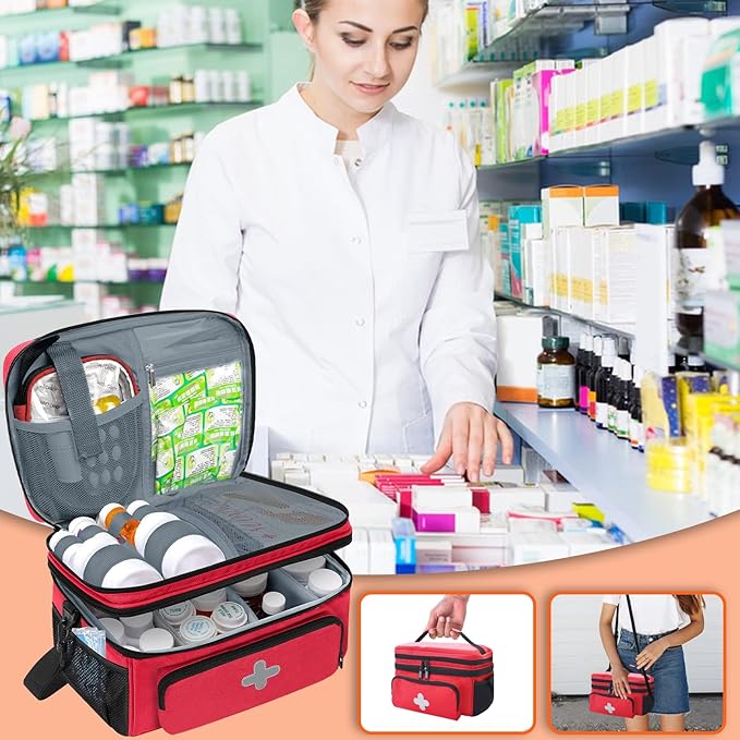 GDNasist Medicine Storage Bag, Pill Bottle Organizer for Emergency, Medicine Box Empty with Small Portable Pouch, First Aid B
