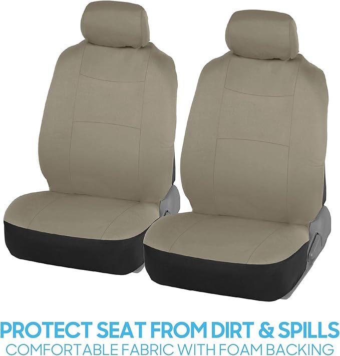 BDK PolyPro Car Seat Covers Full Set in Solid Beige, Front and Rear Split Bench Seat Covers for Cars, Easy to Install Car Sea