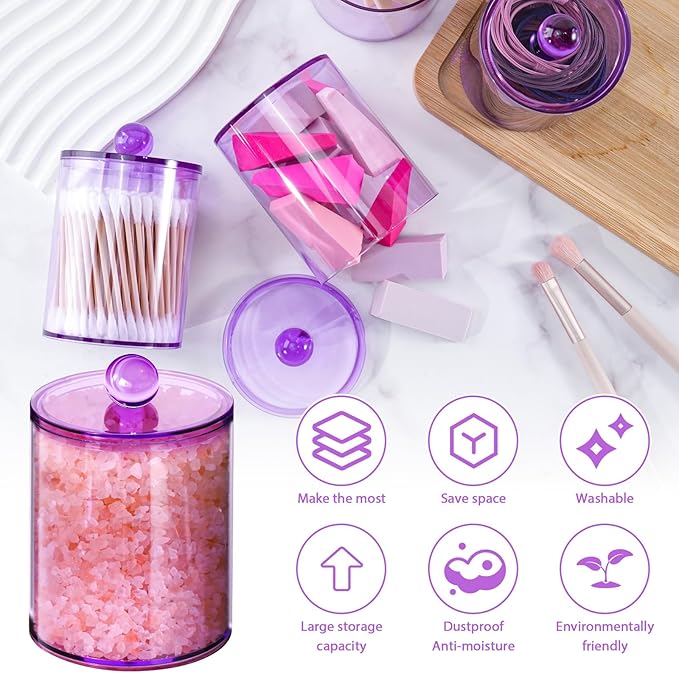 XIPENGKEJI 6 Pack Qtip Holder,Canister Apothecary Jar Set, Bathroom Jars with Lids Set for Cotton Swabs, Balls, Pads, Floss P