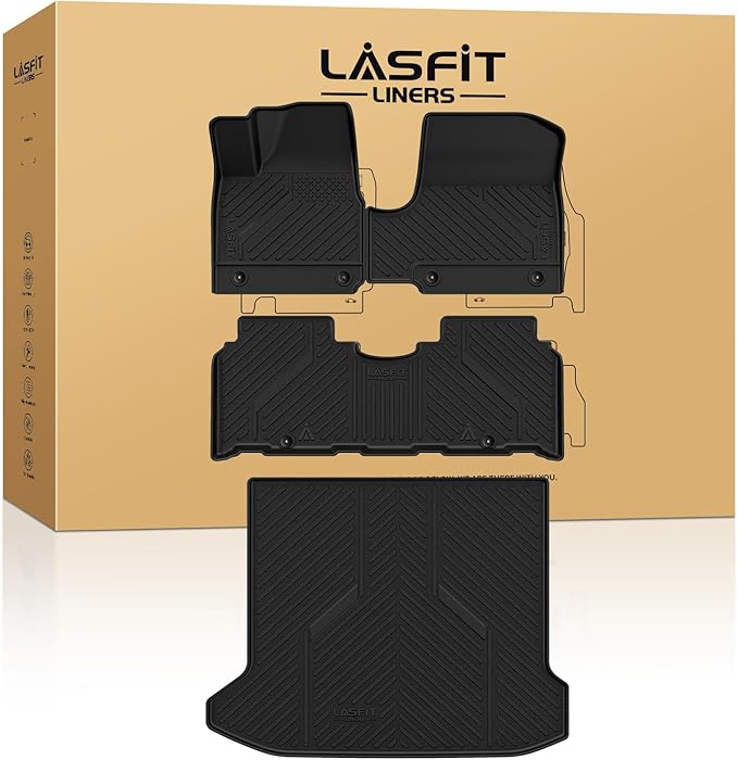 LASFIT Floor Mats & Cargo Mat Fits for Hyundai Ioniq 5(Unmovable Console) 2024 2023 2022, All Weather TPE Custom Fit Full Set Accessories for Ioniq 5 2022-2024 Floor Liners & Trunk Liner, Black
