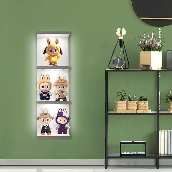 4-Tier Wall Shelf Unit with LED Lights, Floating Lack Shelf for Home Decor, Wall Mounted Vertical Display Shelf for Bedroom L