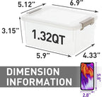 Citylife 1.3 QT 10 Pack Small Storage Bins Plastic Storage Container Stackable Box with Lids for Organizing, Clear White