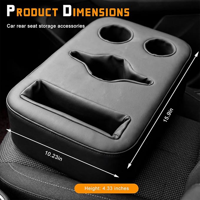 Car Cup Holder, Waterproof Leather Back Seat Drink Holder Expander Tray with Handle, Multifunctional Rear Seat Couch Cup Orga
