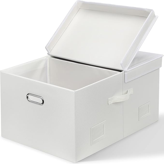 Graciadeco 75 Quarts Extra Large Decorative Storage Bins with Lids, 1 Pack White Collapsible Storage Bins with Lids, Stackabl