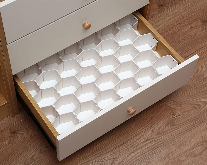 Honeycomb Drawer Divider Suitable for bedroom underwear Socks Cosmetic storage locker sorting 8-piece drawer organizer(White)