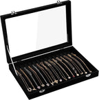 Frebeauty 15 Hooks Necklace Tray Velvet Neckalce Organizer with Clear Lid Lockable Necklace Holder Box Jewelry Organizer for 