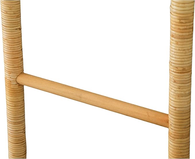 SOFE 4-Tier Rattan Blanket Ladder Shelves, 3.9Ft (47Inches) Decorative Ladder Holder, Wall Leaning Blanket Rack for Living Ro