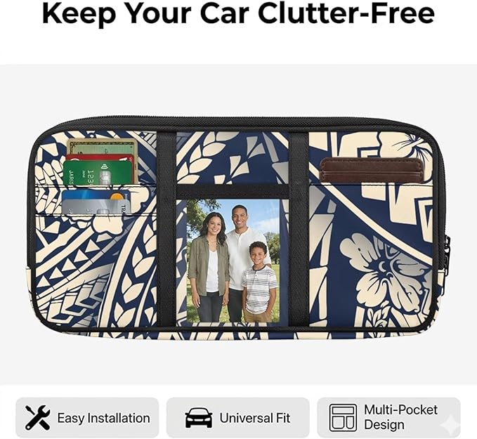 Floral Zippered Car Sun Visor Organizer with Picture Holder and Multi-Pocket Visor Storage Organizer for Truck with Adjustable Straps Easy Installation Universal Fit for Most Cars SUV