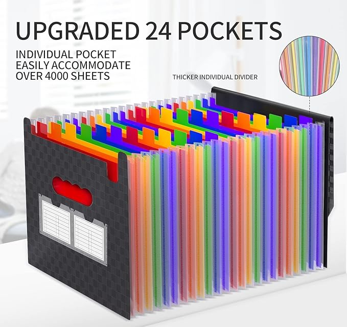 25 Pockets Accordion File Organizer Expanding File Folders,Expandable Document Organizer Plastic Accordian Filing Folder,A4/L