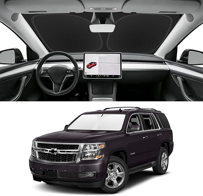 Custom Fit Windshield Sun Shade for Chevy Tahoe 2015-2020, Blocks UV & Heat, Front Window Sunshade Accessories, Easy Fold & Store Keep Your Car Cooler