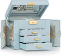 TORIBIO Jewelry Box for Women, Leather Jewelry Organizer with Mirror & Lock, 4-Tier Jewelry Storage Organizer with 3 Drawers 