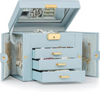 TORIBIO Jewelry Box for Women, Leather Jewelry Organizer with Mirror & Lock, 4-Tier Jewelry Storage Organizer with 3 Drawers 
