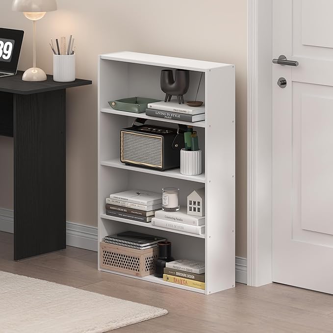 Furinno Basic Book Shelf, 4-Tier Bookcase with Open Shelf, Bookshelf, Cube Storage Organizer, 6 x 24 x 35, for Living Room, B