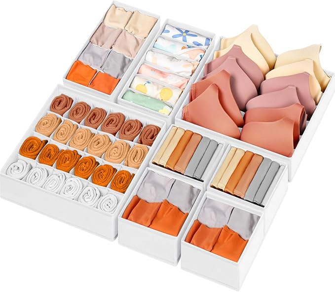 Criusia Drawer Organizer Clothes, 8 Pack Dresser Organizer Bins for Baby Clothes, Underwear Sock, Fabric Closet Organization 