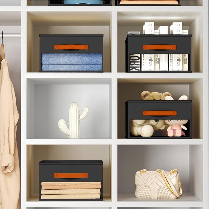 Homsorout Drawer Organizers and Storage - 10 Pack Foldable Pants Organizer with Clear Window & Handles, Fabric Closet Organiz