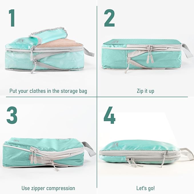 6 Set Compression Packing Cubes, Suitcase Organizer, Lightweight Travel Essentials, Compression Bags For Travel Accessories L