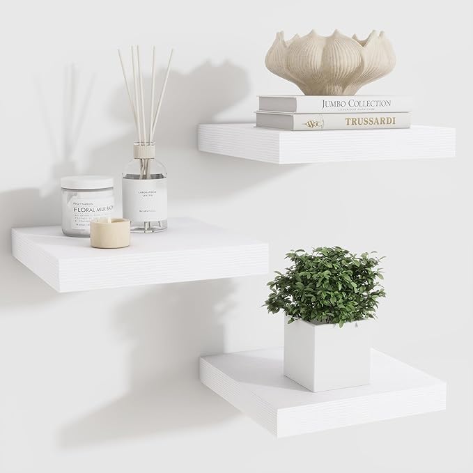 Fun Memories Floating Shelves for Wall - 7.5 Inch Square Shelves with Invisible Brackets, Small Wall Shelf for Living Room, B