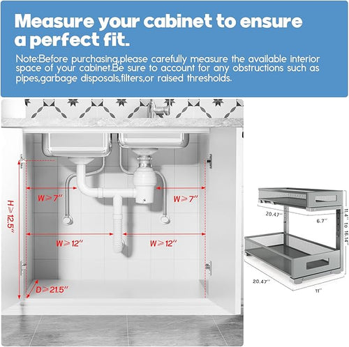 1 Pack 20.47IN Depth Under Sink Storage Organizer, Large 2-Tier Elegant Mesh Pull Out Shelf for Kitchen and Bathroom Cabinet 
