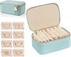 VLANDO Travel Jewelry Box Organizer – Portable PU Leather Jewelry Case with 6/8/12 Zippered Pouches, Compact Storage for Earr
