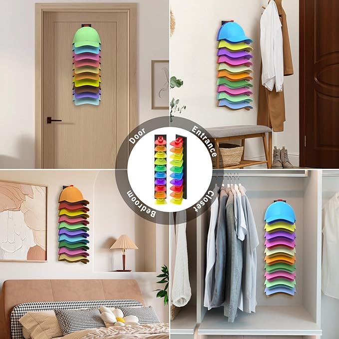 Volnamal Hat Organizer for Baseball Caps, 2 Pack Hold Up to 40 Hats, Hat Rack for Wall Space Saving, Hat Hanger w/Strong Adhe