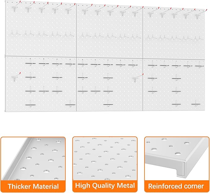 TORACK 6 PCS 12x16 in Metal Boards for Garage, Workbench, Tool Organizer Pegboard with 1/8" & 1/4" Holes, Modular Wall-Mounte