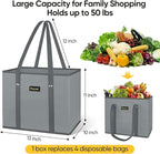BALEINE 3Pk Reusable Grocery Bags, Foldable Shopping Bags for Groceries with Reinforced Bottom & Handles (Parallelogram)