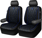 CAR PASS Piping Luxury PU Leather Two Front Car Seat Covers,Waterproof Anti- Slip Seat Covers Compatible with Front Seat Armr