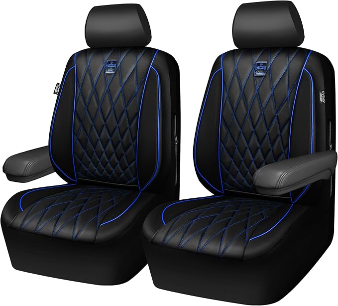 CAR PASS Piping Luxury PU Leather Two Front Car Seat Covers,Waterproof Anti- Slip Seat Covers Compatible with Front Seat Armr
