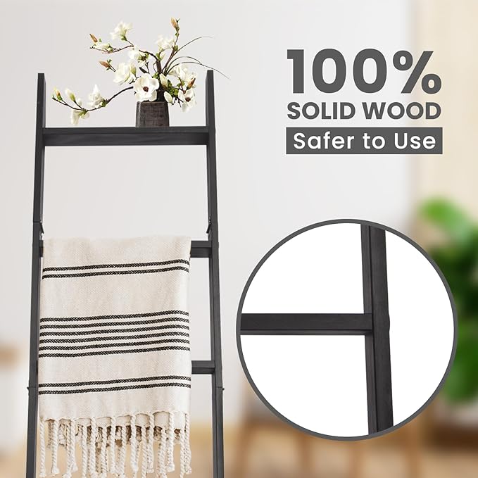5-Tier Blanket Ladder – 4.8 Ft Wall Leaning Quilt Rack, Farmhouse Blanket Storage for Living Room, Bedroom & Bathroom – Rusti