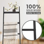 5-Tier Blanket Ladder – 4.8 Ft Wall Leaning Quilt Rack, Farmhouse Blanket Storage for Living Room, Bedroom & Bathroom – Rusti