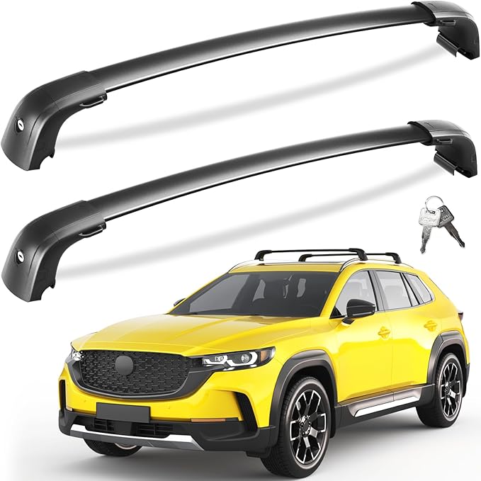 Tuyoung Roof Racks Cross Bars Fit for Mazda CX50 CX-50 Hybrid 2023 2024 2025 2026 with Flush Side Rails, 220lbs Lockable Heavy Duty Aluminum Crossbar Roof Rail Cargo Carrier Rooftop Black Accessories