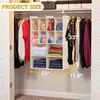 Ofiray-home 4 Tier Hanging Closet Organizer, 12 Compartments Sweater Organizer for Closet with 3 Sturdy Hooks, Closet Organiz