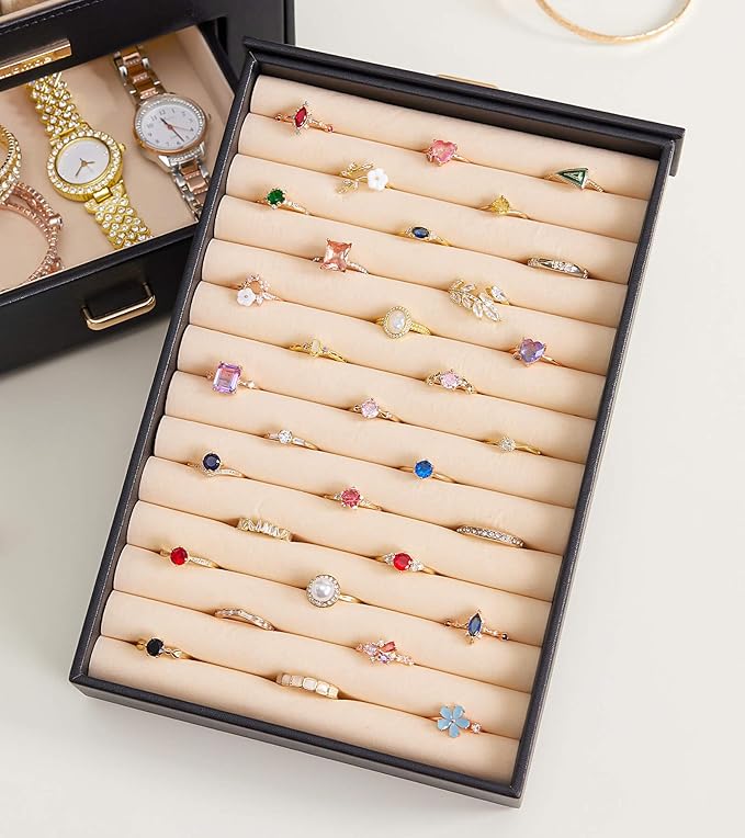 Homde Jewelry Organizer with Transparent Window Necklace Hooks Gift for Women Jewelry Box Display Case for Necklaces Rings Ea