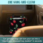 Car Garbage Bag Bright Red Cherries Hanging Canvas Car Trash Bag Drawstring Car Back Seat Organizer for Car Back Front Seat Console with Adjustable Buckle