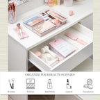 STORi SimpleSort 2-Piece Stackable Clear Drawer Organizer Set | 12" x 9" x 2" Rectangle Trays | Wide Makeup Vanity Storage Bi